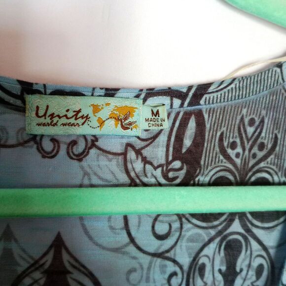 ⭐ Unity World Wear V-neck Short Sleeve Colorful Blouse Top Sequin Detail Med - Picture 5 of 6